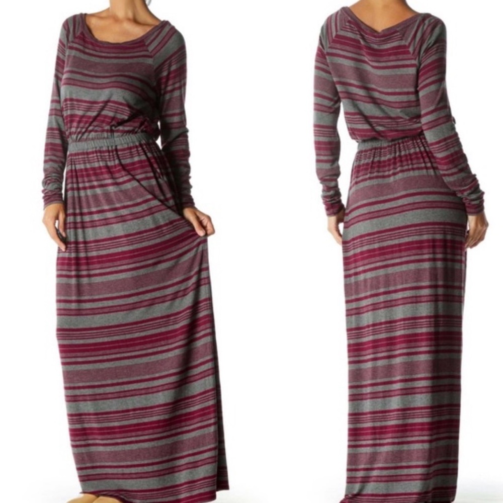 Anthropologie Maxi Dress Art of Parties Deletta Knit Striped Grey Purple Sz XS